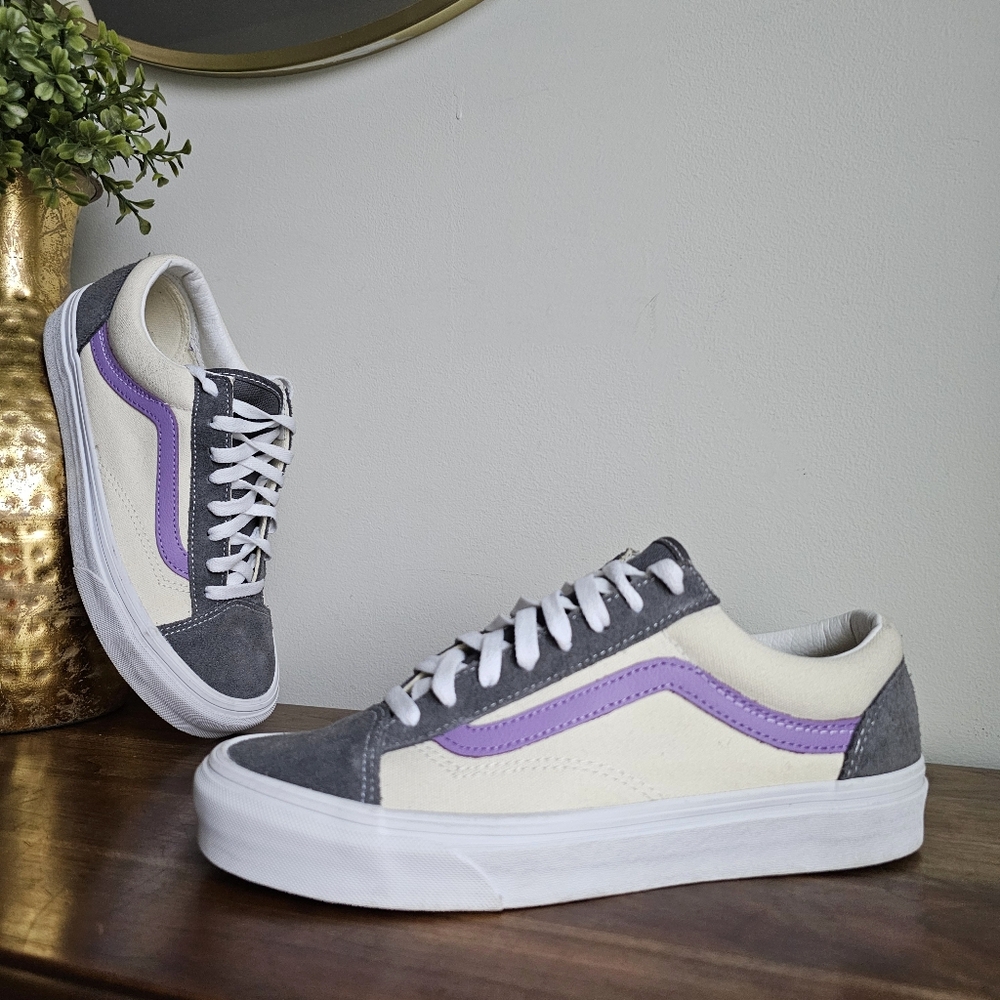 Vans Old Skool Retro Sport Style 'Quiet Shade' Leather Gray Purple Sneakers